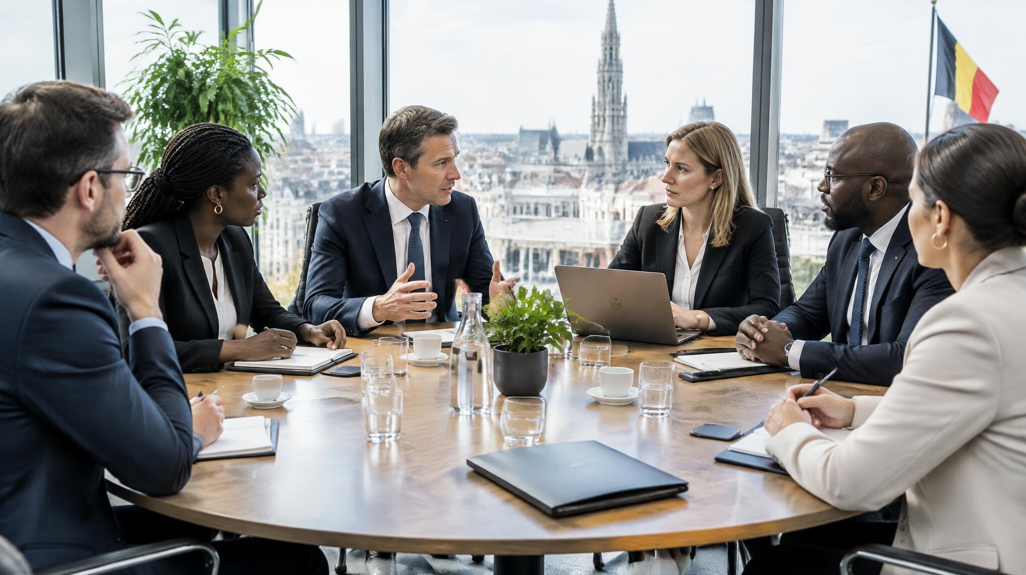 Business leaders discussing at a roundtable meeting