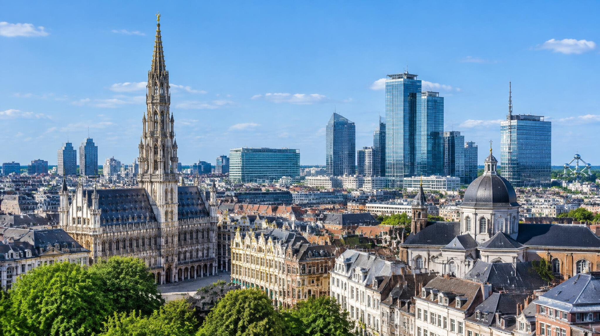 Brussels city skyline with historic and modern buildings